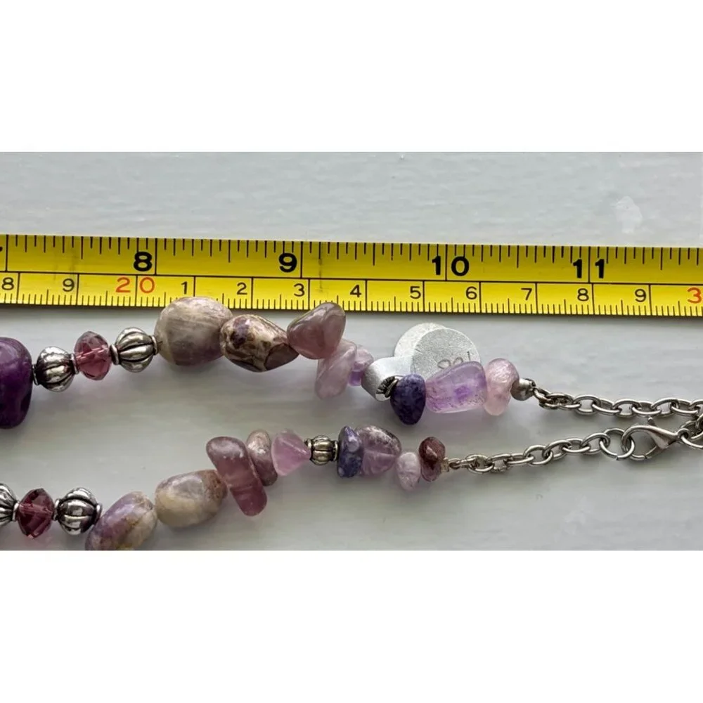 Amethyst & Purple Stone Beaded Necklace With Silver Accents Dangling Pendant & A - Picture 6 of 8